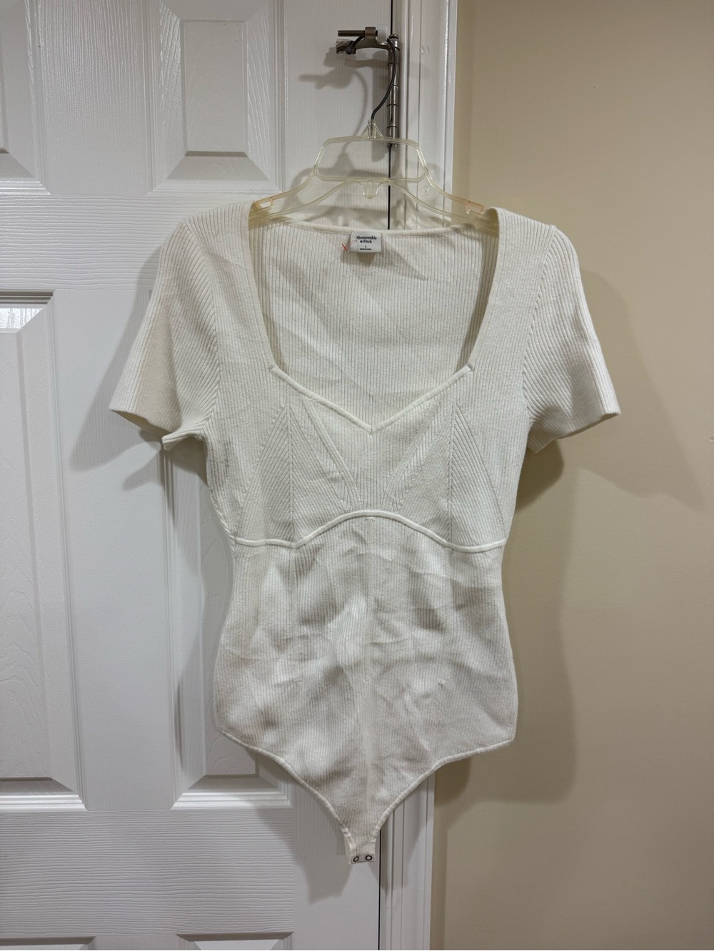 Abercrombie & Fitch Cream Ribbed Scoop-Neck Short-Sleeve Bodysuit